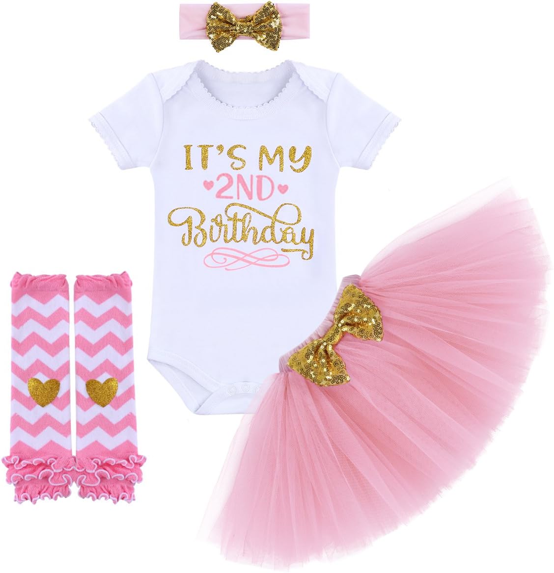 It’s My 1st/2nd Birthday Outfit Baby Girl Romper Tutu Skirt Headband Leg Warmers 4pcs Set