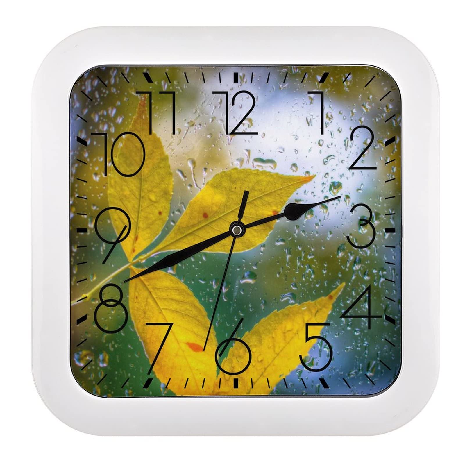 Pendule murale silencieuse moderne gouttes et feuilles pour salon et bureau 26x26cm
