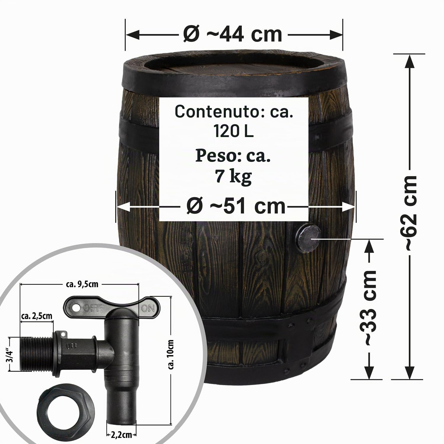 BARILE ACQUA PIOVANA/CONTENITORE ACQUA PIOVANA/RECIPIENTE ACQUA PIOVANA 120L CON FILTRO PER ACQUA PIOVANA/FILTRO PIOGGIA T33