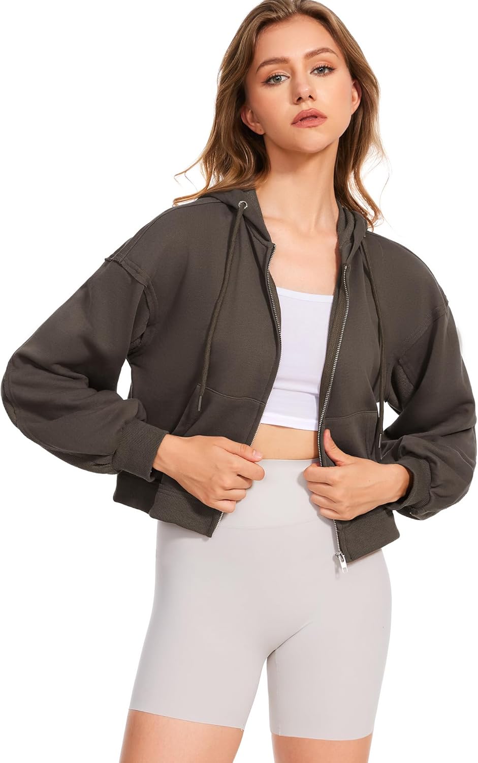 Taurus Womens Cropped Zip Up Hoodies Long Sleeve Lightweight Jacket with Pockets Hooded Sweatshirt Fashion Outfits - Image 5