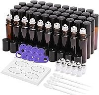 ULG 48-Pack 10ml Amber Glass Essential Oil Roller Bottles with Stainless Steel Roller Balls & Waterproof Labels