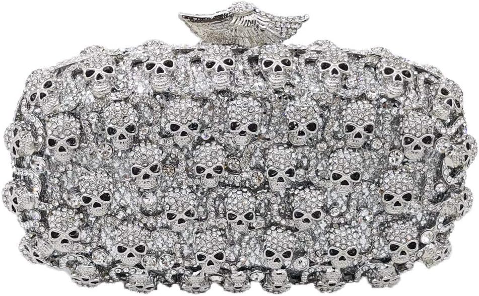 Boutique De FGG Skull Crystal Clutch Purse for Women Formal Rhinestone Clutch Evening Bag Halloween Minaudiere Handbag,Mini