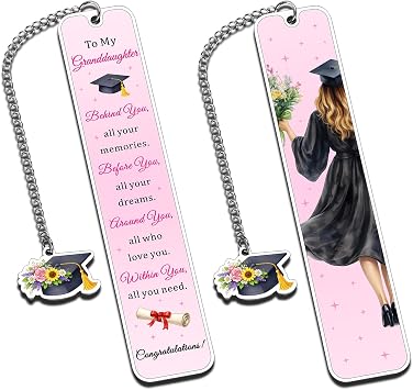 Graduation Gifts for Granddaughter 2026 - Granddaughter Graduation Gifts from Grandma Grandpa 5th 8th Grade Graduations Gift for Girls College Graduations Gift for Women Pink Bookmark 1PCS 2-Sides