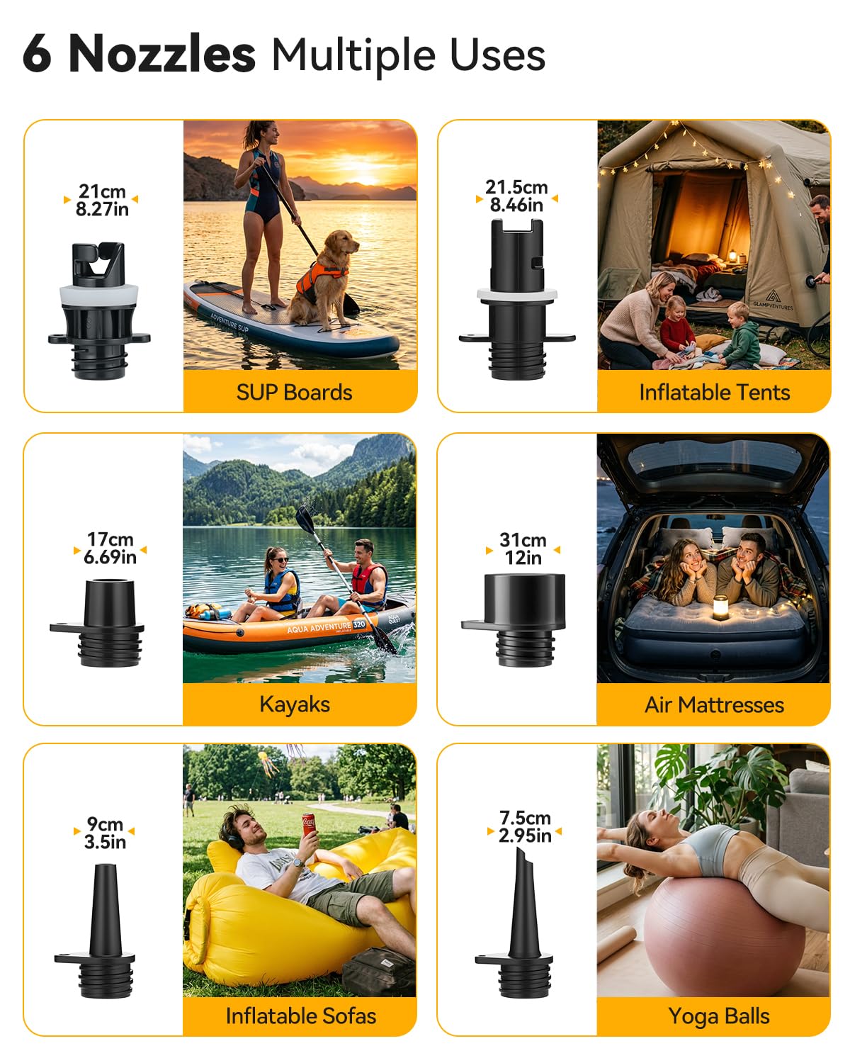 Dr.meter 6000mah Pompe à Air électrique pour Stand up Paddle, 12V DC Haute Pression avec 2 Ports USB 3 Lumières LED et 6 Buses pour gonflables Stand Up Paddle, Matelas,Bateaux,Tente