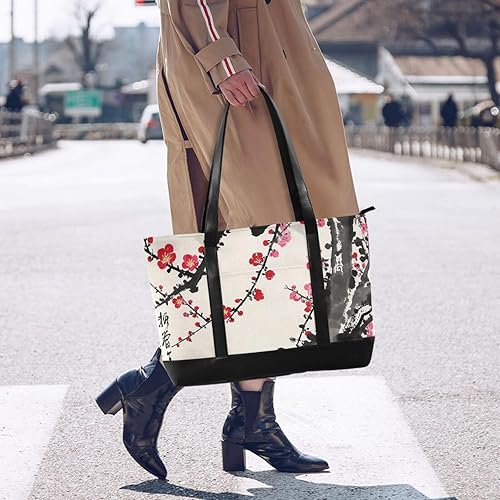 Miniatura 6 de Pintura de tinta china flor impermeable mujer bolsa de mano portátil con cremallera bolsa de trabajo para gimnasio con almuerzo maletin ejecutivo