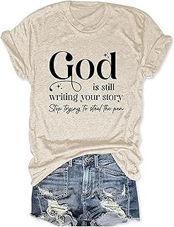 Womens Tops Christian T Shirt God is Still Writing Your Story Funny Saying Shirts Jesus Blouse