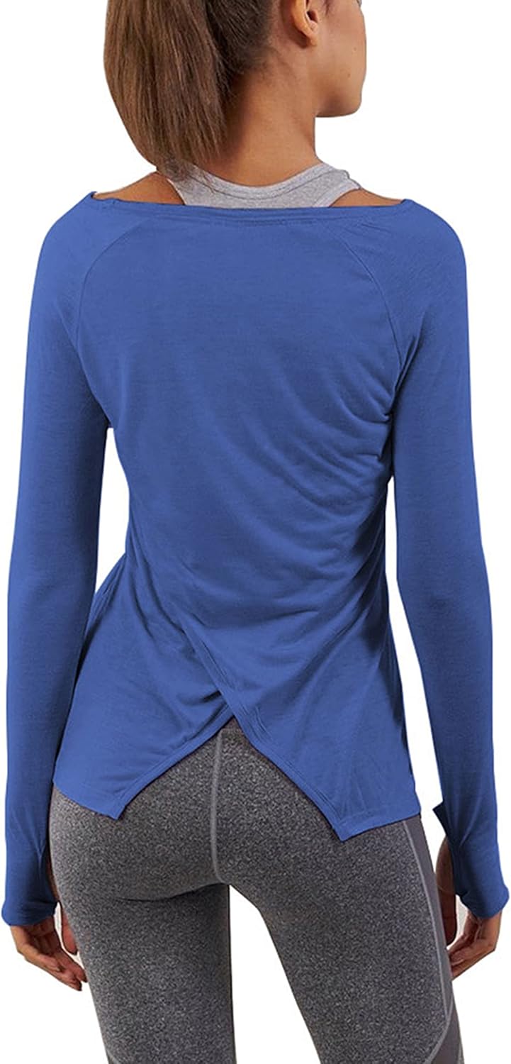 Bestisun Long Sleeve Yoga Workout Tops Lightweight Thumbhole Shirts Athletic Wear for Women