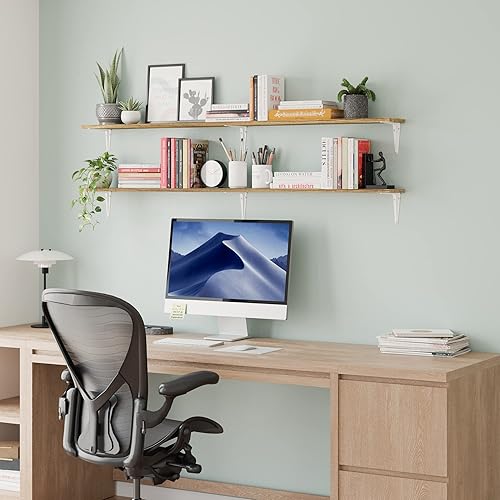 Miniatura 4 de Wallniture Arras - Estantes flotantes de madera de 60 pulgadas de largo para sala de estar, estantes de pared para dormitorio, soportes de metal