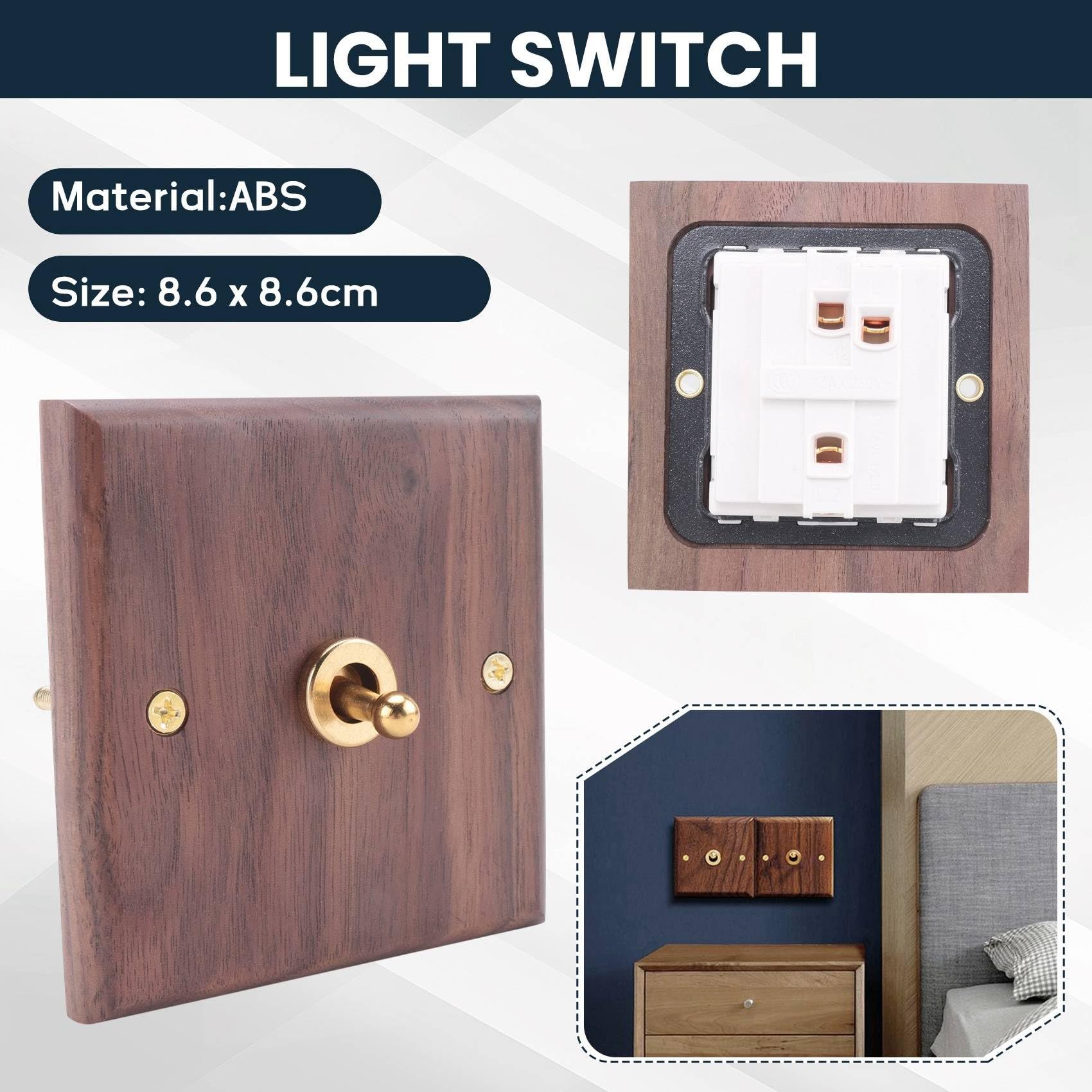 UrbanNest 5X Retro American Industrial Style Light Switch Socket, Solid Wood Brass Toggle Switch Plate,Antique Home Stay Switch(1) - Image 3
