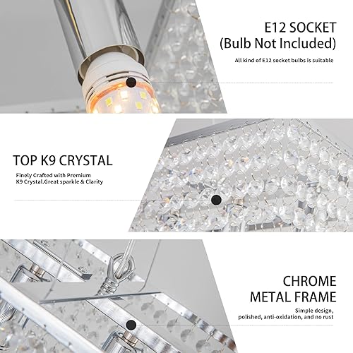 Miniatura 7 de Candelabro rectangular de 31.5 pulgadas, lámparas de cristal cromado, lámpara colgante contemporánea de gota de lluvia, lámpara colgante moderna de