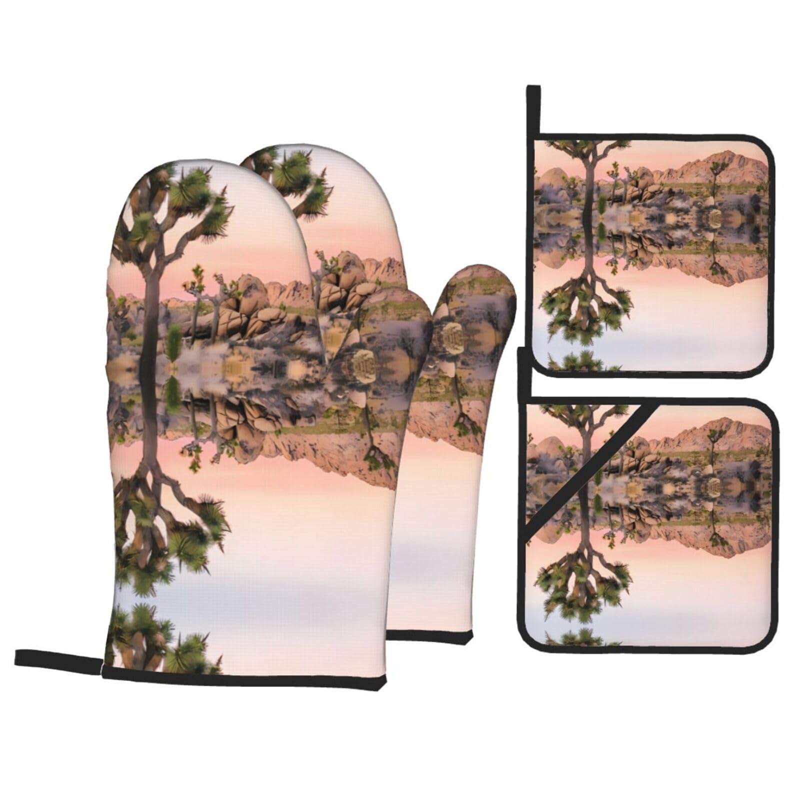 HJFCZH Africa Tree Prints Kitchen Throw Set: Durable Oven Layers with Waterproof Polyester – 4 Piece Heat Protection System