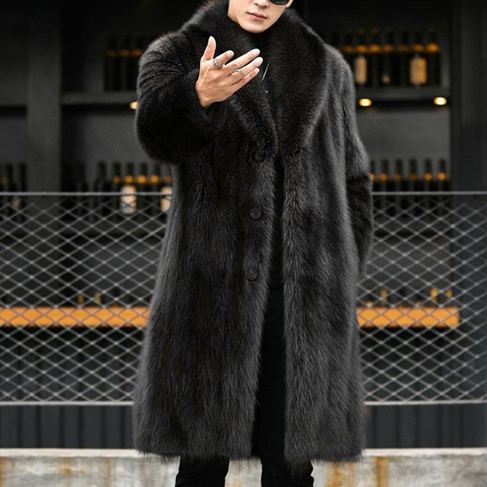 Cappotto lungo in pelliccia sintetica da uomo, trench invernale in pelliccia sintetica, spesso, morbido e caldo, abbigliamento casual da strada