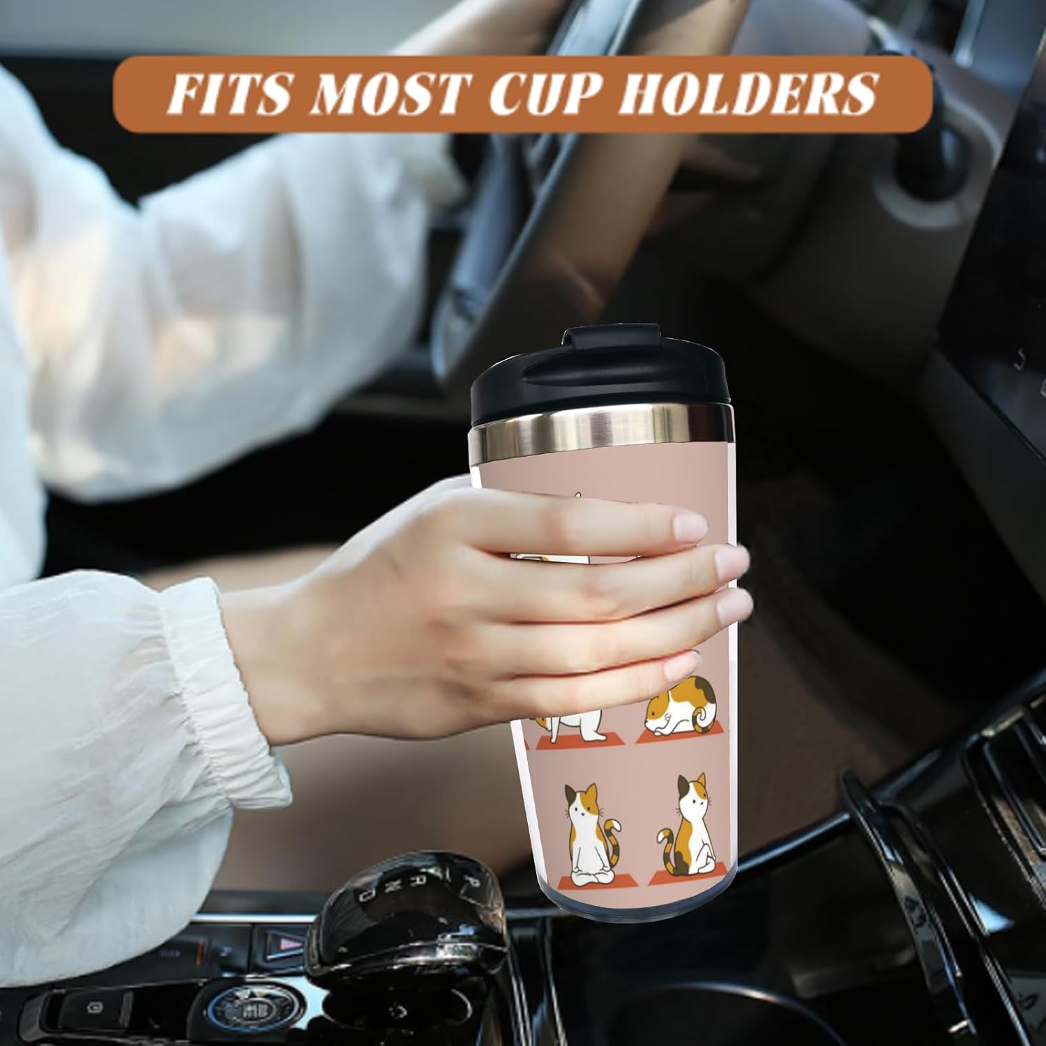 Cat Yoga Lady 13 OZ Vacuum Insulated Tumbler - Funny Yoga Lady Coffee Travel Mug with Flip Lid, Insulated Cup for Cat Lovers, Mom, Sister, Gift for Her (Birthday/Christmas) - Image 4
