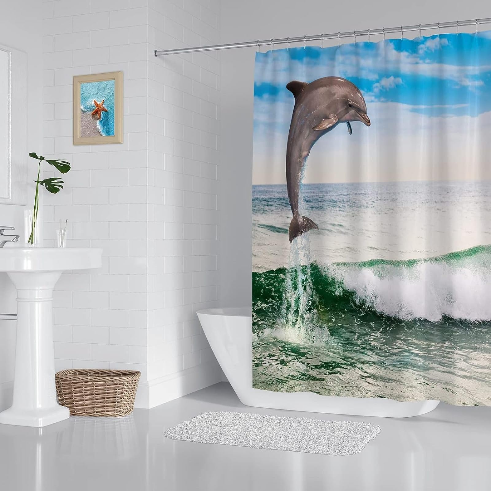 Tenda Da Doccia Antimuffa Delfino Oceano - 180x200cm, Poliestere, Stampa 3D - Foto 10