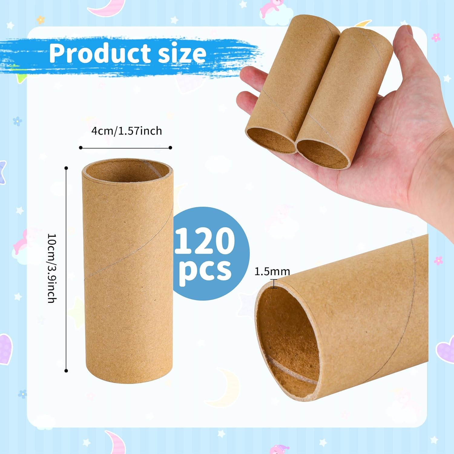 GSHYMXT 120 Pack Cardboard Tubes for Craft- 1.57 x 3.93 inches - Brown Rolling Paper, Empty Toilet Paper Rolls for Crafts Tubes Craft Supplies, Premium Kraft Paper Strong and Pressure-Resistant