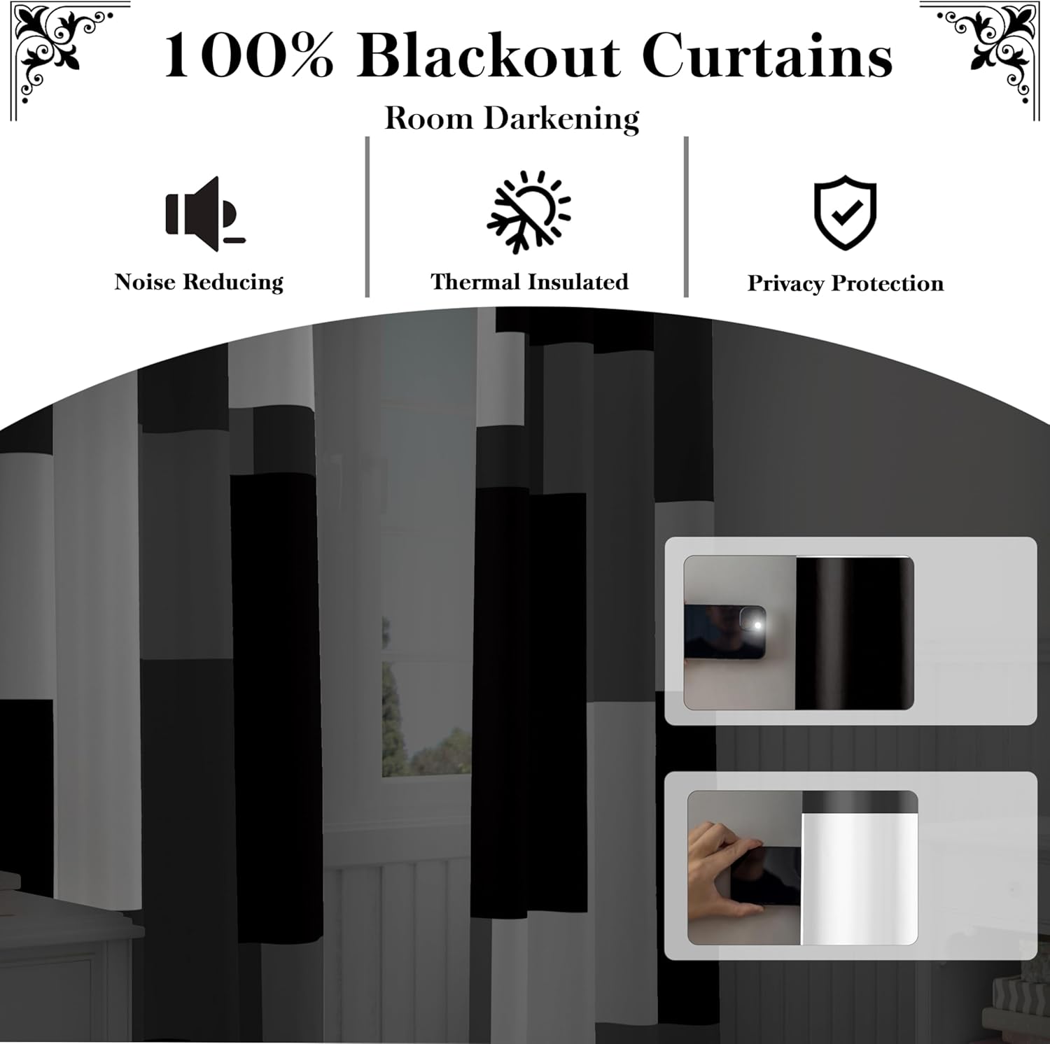 Black Grey 100% Blackout Curtains for Bedroom 63 inch Length 2 Panels Set White Gray Modern Abstract Geometric Black Out Curtains Insulated Room Darkening Window Drapes for Living Room, 52Wx63L