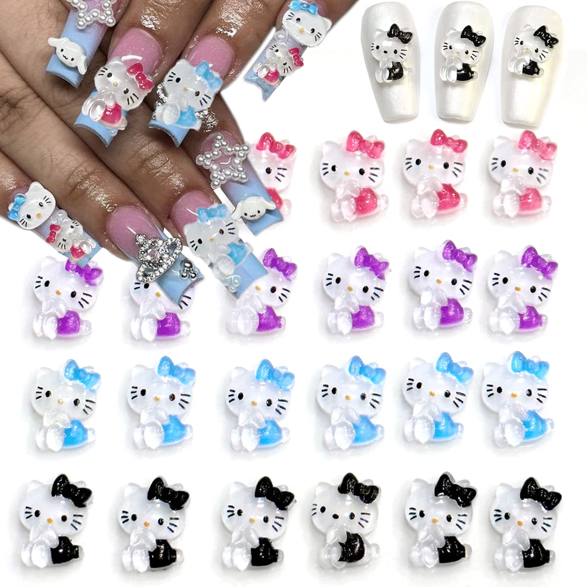 40 Pcs Cartoon Nail Charms 3D Kawaii Nail Art Supplies Kawaii Cat Nail Design Charms Cartoon Nails Decals for Acrylic Nails Flatback Resin Nail Art Rhinestones for Women Girls Cute Nail Decorations