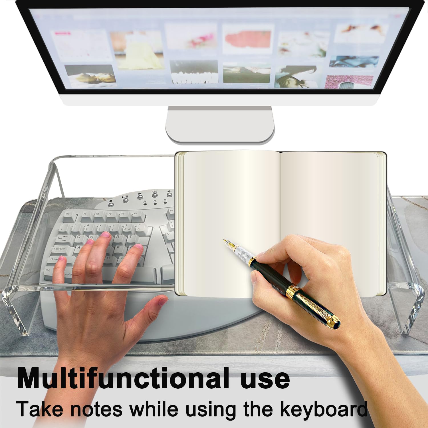 Soporte de monitor acrílico transparente de 20 pulgadas, cubierta para teclado de computadora portátil, a prueba de gatos, protector de teclado anti-gatos evita que los gatos toquen el teclado 5