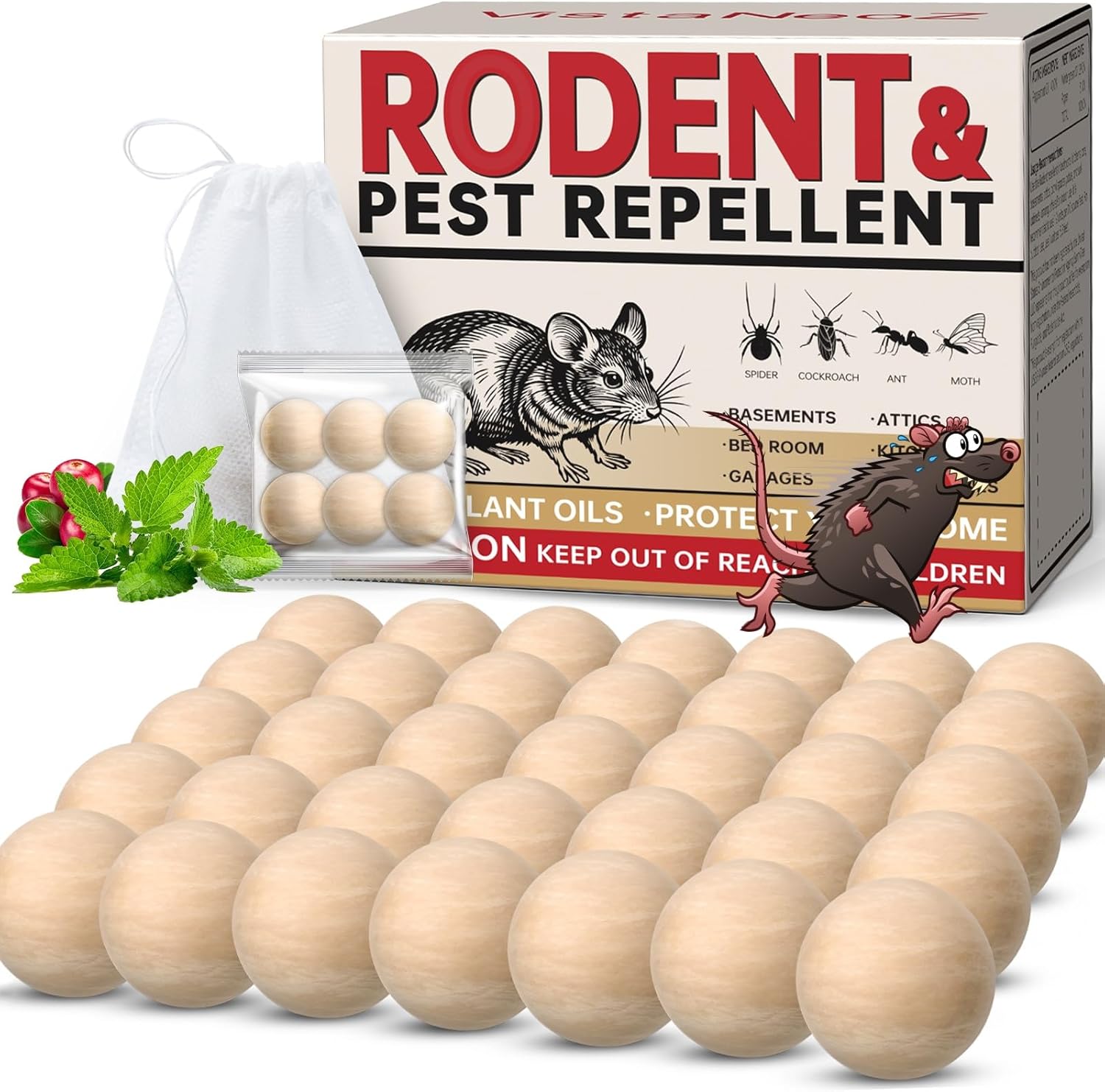 Rodent Repellent Indoor 35 Balls – Natural Peppermint Mouse Repellent, Mice Repellent Deterrent for Outdoor Use, Rodent Repellent Indoor for Home, Garage, Car & RV