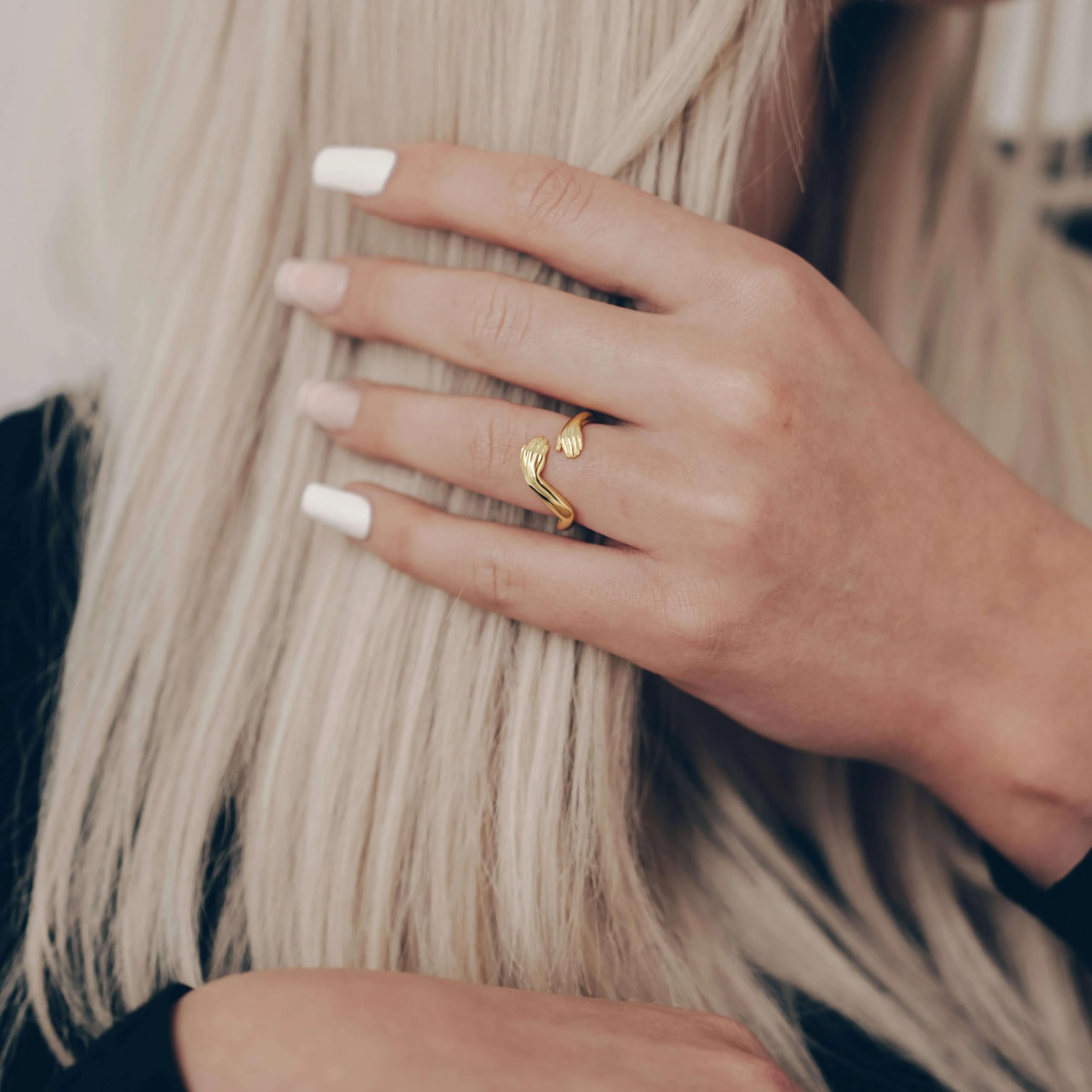 Gold Umarmender Ring, Gold Offener Ring, Vergoldet Hug Ring, Verstellbarer Ring, Umarmungsring 925 Sterling Silber, Geschenk für Sie