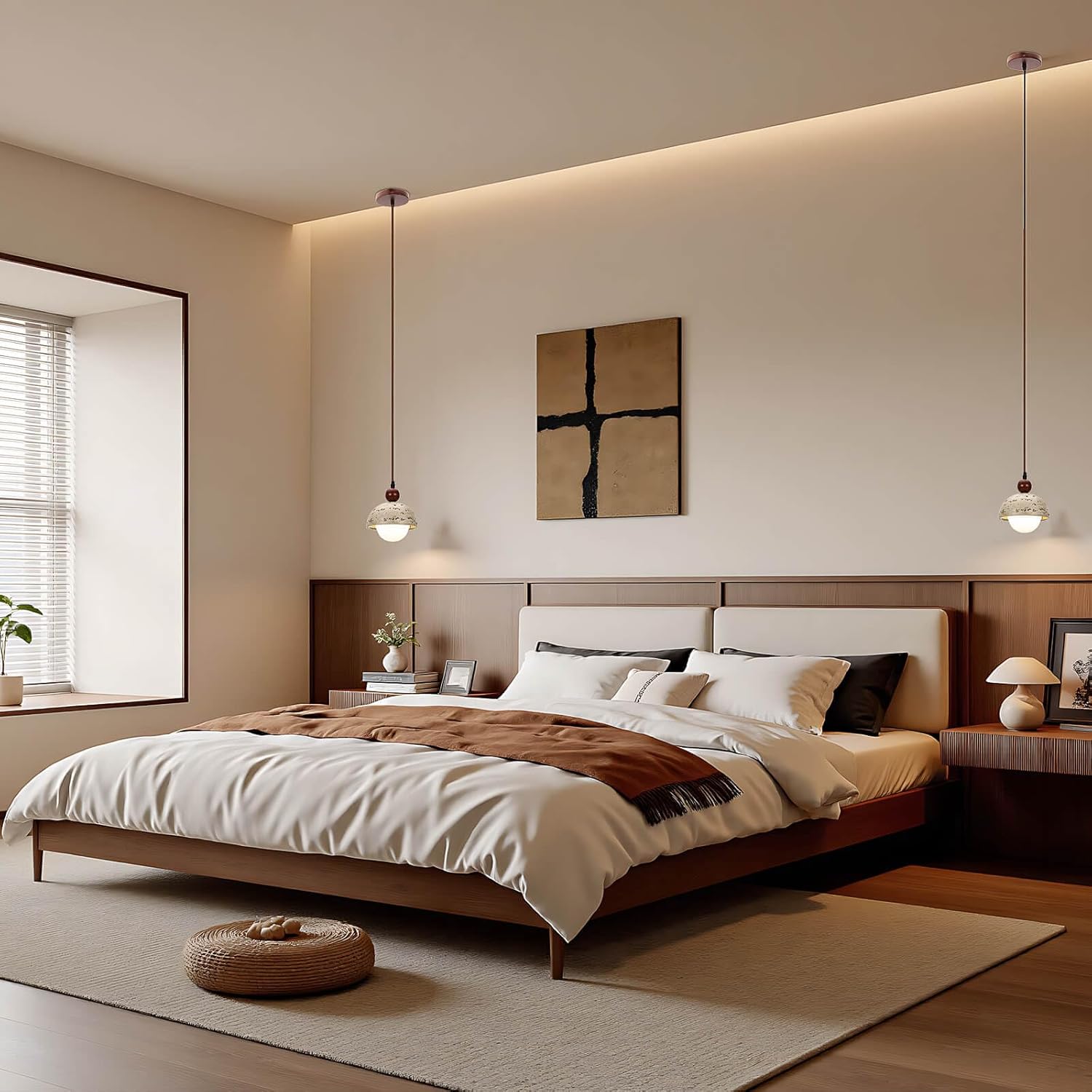 Wabi Sabi Faux Travertine Pendant Light, 5.9" Nordic Japanese Style Hanging Lamp, Modern Mini Ceiling Light Fixture for Kitchen Island, Dining Room, Bedroom, Hallway, 1 Pack (E26 Bulb Not Included)