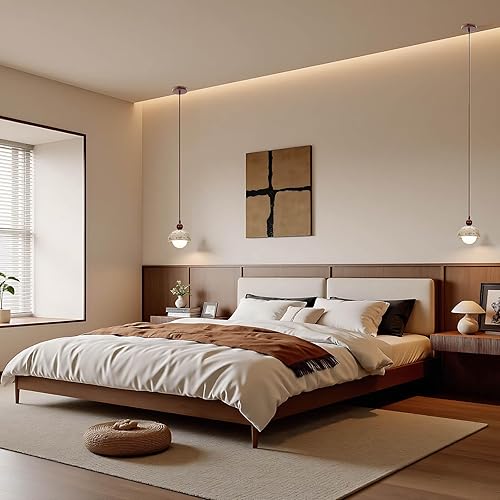 Miniatura 6 de Wabi Sabi - Lámpara colgante de travertino sintético, lámpara colgante de estilo nórdico japonés de 5.9 pulgadas, moderna mini lámpara de techo para