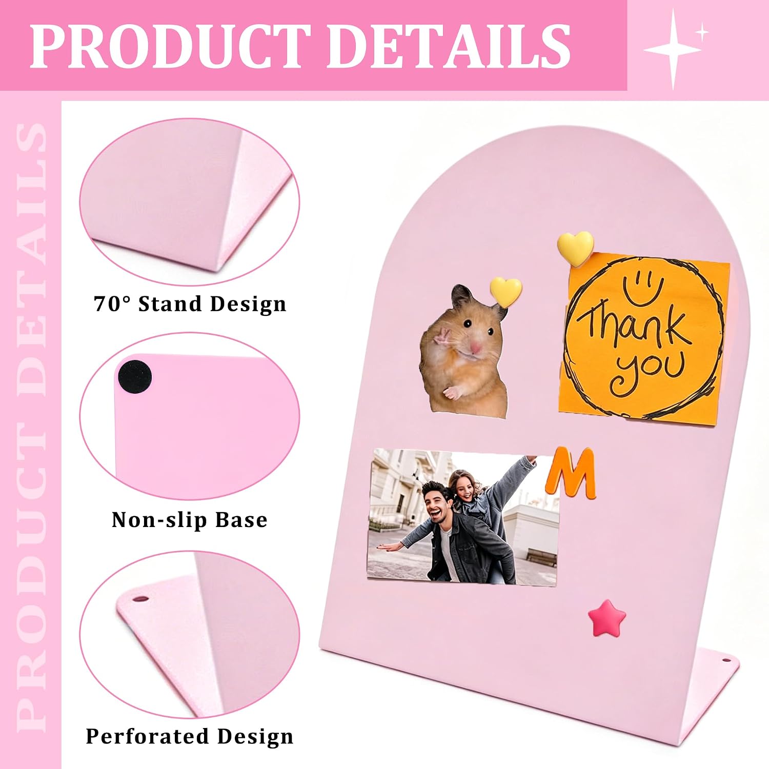 2 Pack Magnetic Bulletin Board with Stand Metal Tabletops Memo Photos/Souvenir Display Board Magnet Desk Display Stand for Home School Office Kitchen Decoration (Pink, 11 * 7.9 Inch ARC) image 3