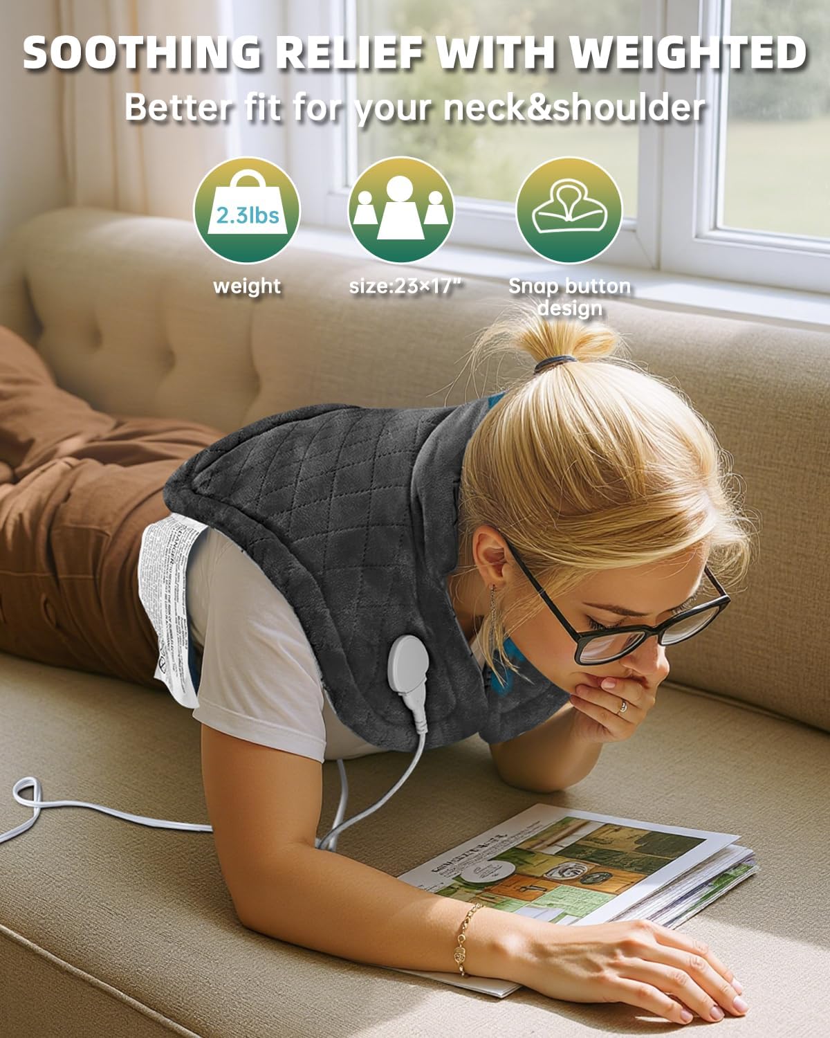 Graphene-Infused Electric Heating Pad,Weighted Heating Pads for Neck and Shoulders and Back,FSA Eligible Items Only List,Heat Pad with 4 Auto-Off Timers,23"x19",ETL Certified,Gray