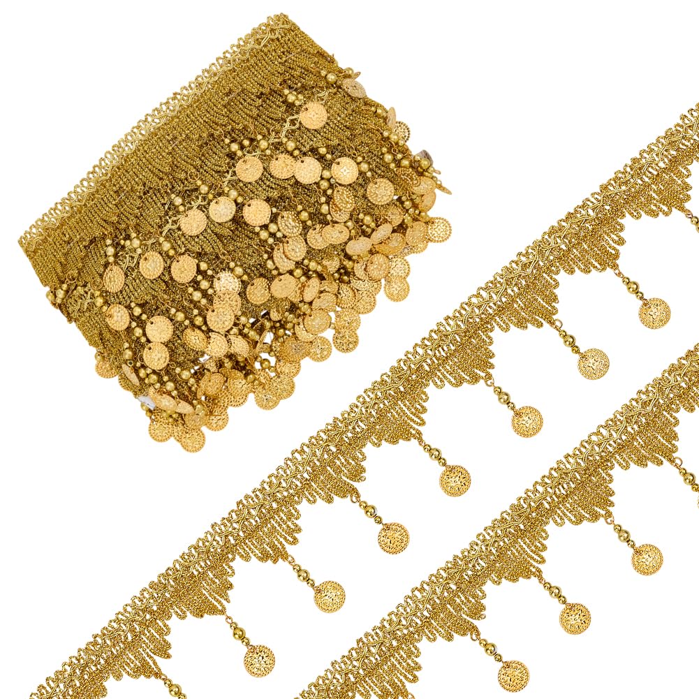 Garniture à paillettes dorées motif floral tissu polyester ruban galon loisirs créatifs