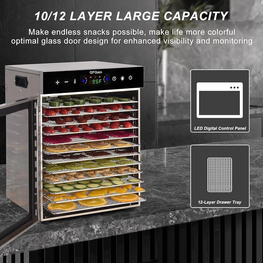 Home Freeze Dryer & Food Dehydrator Machine, Food Processer with 10/12 Stainless Steel Trays, 24-Hour Timer, Max Temperature 194℉, 10-Layer, 110V