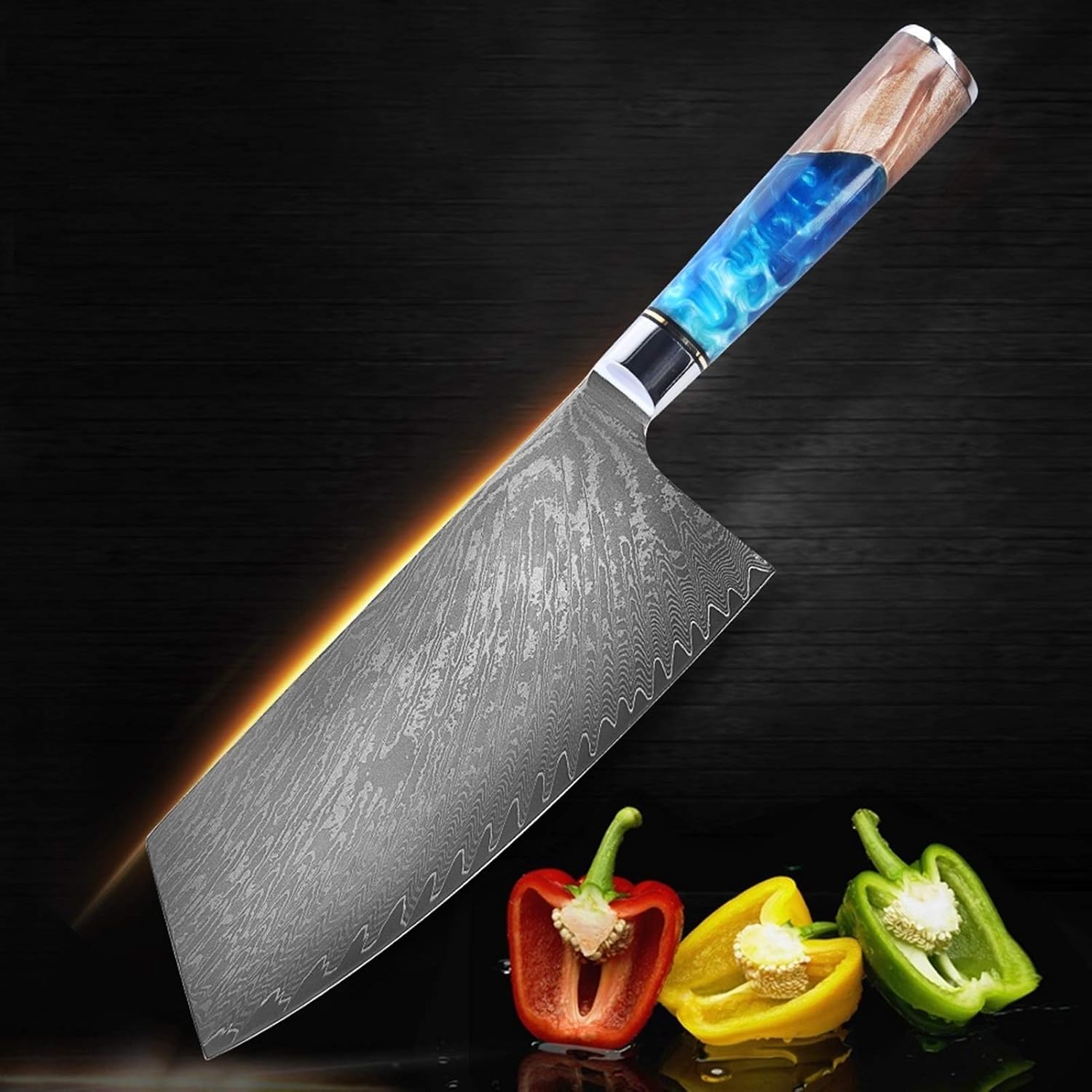 Kitchen Knives-Set Damascus Steel 67 Layers VG10 Chef Knife Blue Resin And Color Wood Handle Cooking Tool(9 piece set)
