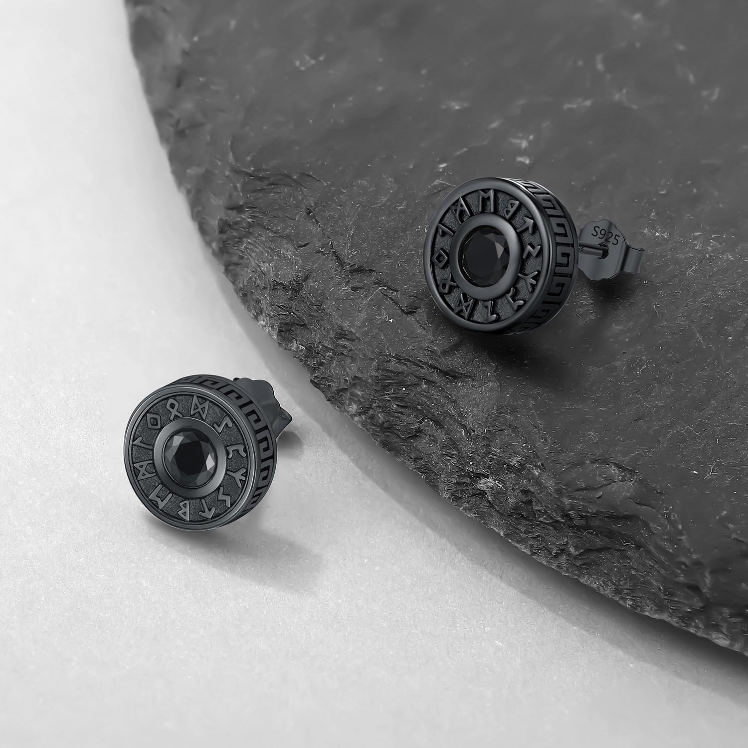 Orecchini Vichingo, Orecchini a bottone Rune Nordiche in Argento Sterling S925 Orecchini ipoallergenici, Gioielli regalo per uomo e donna