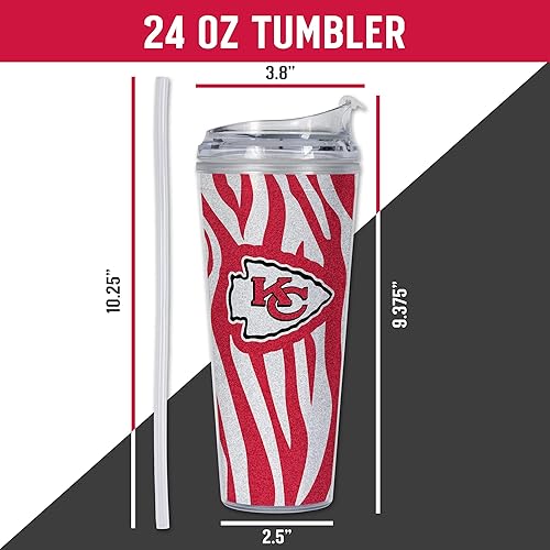 Miniatura 179 de Rico Industries NFL - Vaso de purpurina acrílica de 24 onzas con tapa con bisagras, vaso de doble pared con licencia oficial y popote Tie Dye