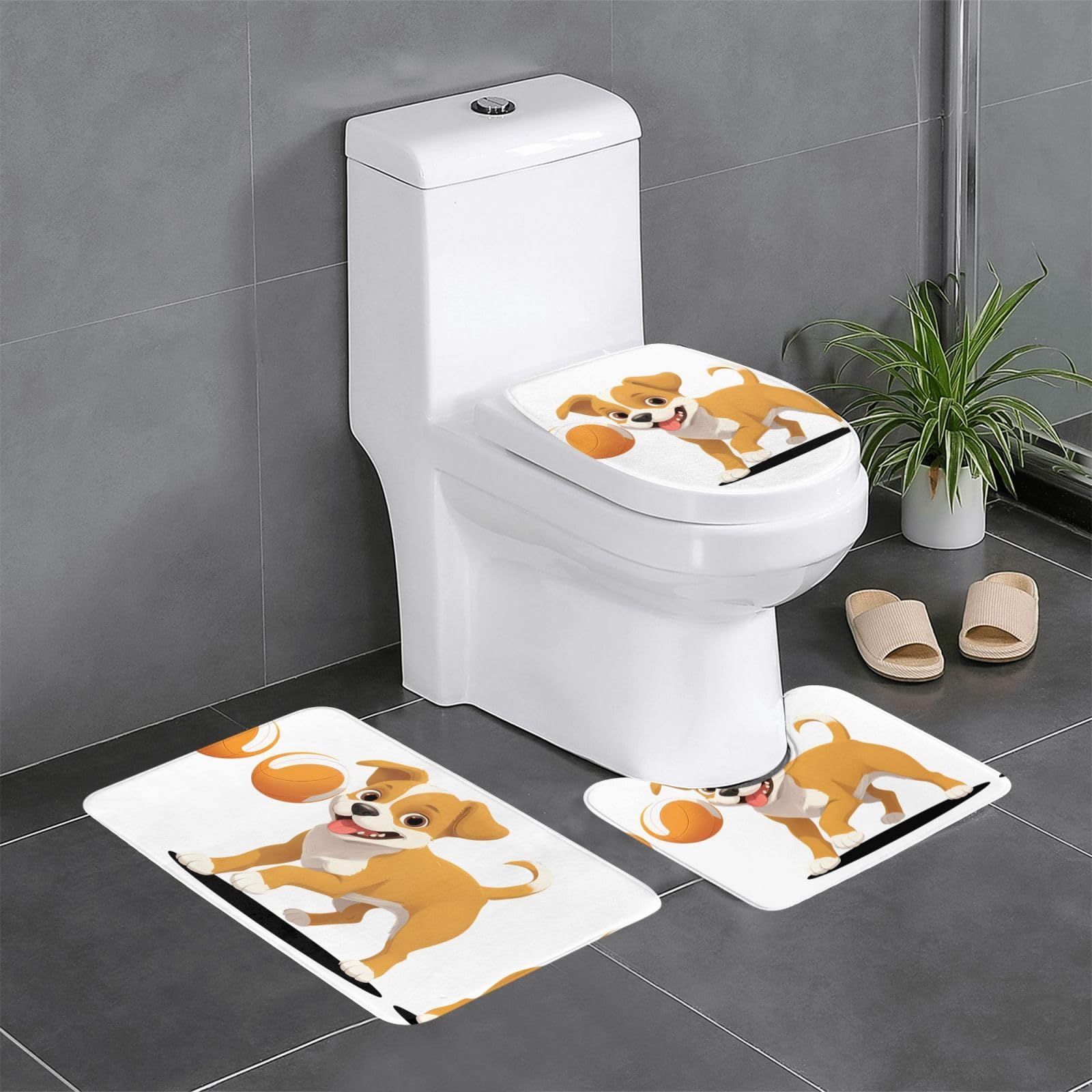 Tapis de salle de bain chien ensemble de 3 pièces antidérapantes pour WC et coiffeuse