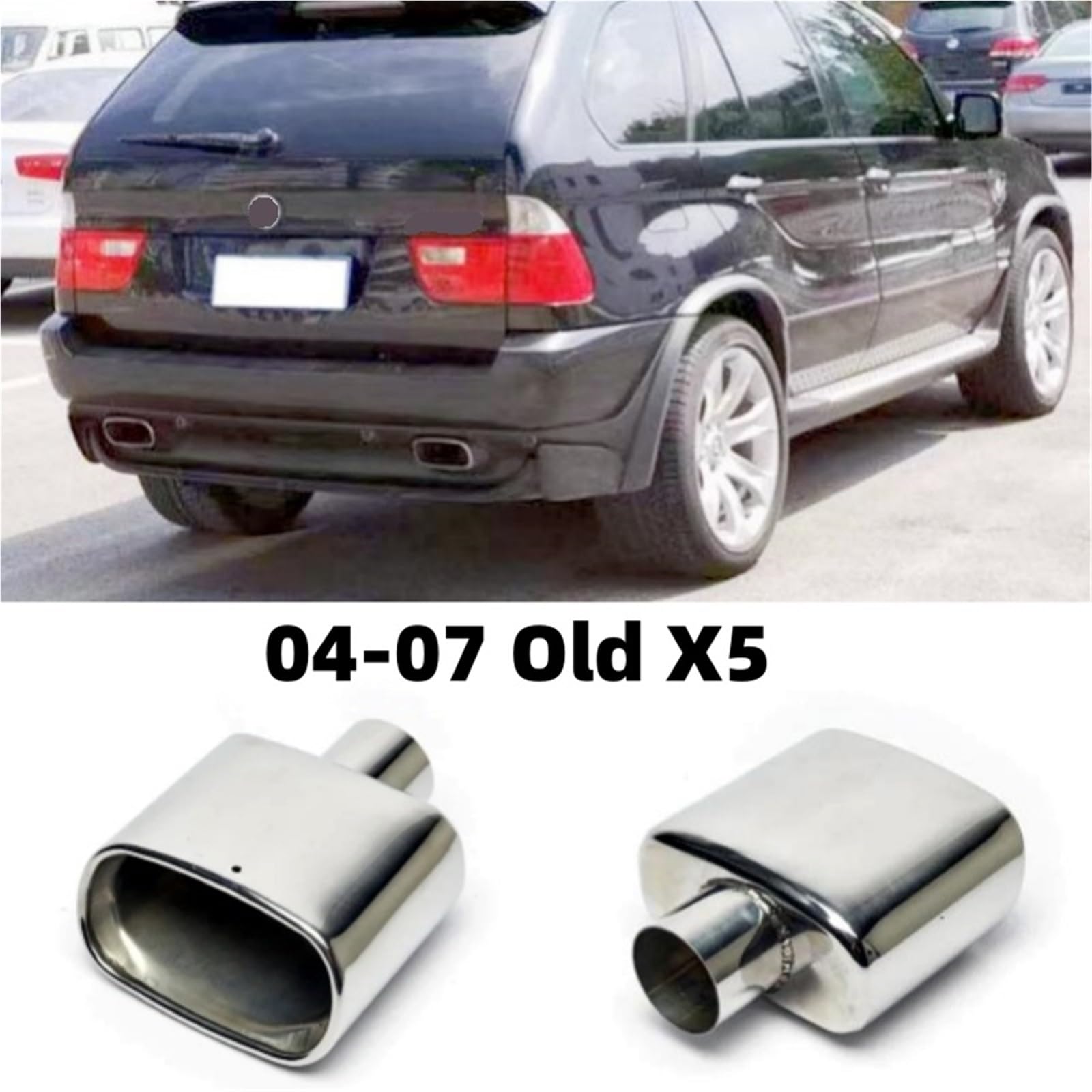 Wyloty wydechowej samochodu Auto Tłumik wydecho Końcówka rury wydechowej samochodu pasuje do BMW X5 2004-2007 304 ze stali nierdzewnej, uniwersalna kwadratowa końcówka rury wydechowej