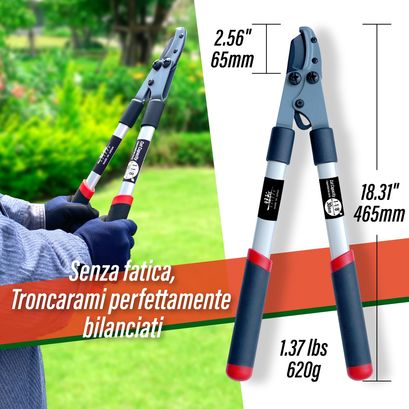 SUIZAN Troncarami a incudine 465mm - Taglia rami giapponese professionale leggero e compatto Attrezzi da Giardinaggio
