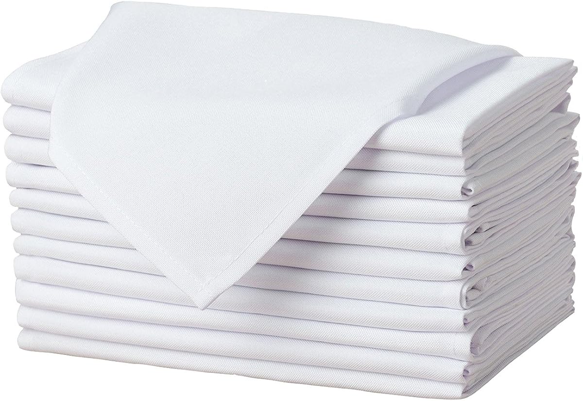 Gee Di Moda Cloth Napkins - 17 x 17 Inch White Dinner Napkins - Set of 12 Soft & Absorbent Washable Fabric Cloth Table Napkins with Hemmed Edges for Hotel Restaurant, Holiday Parties & Wedding