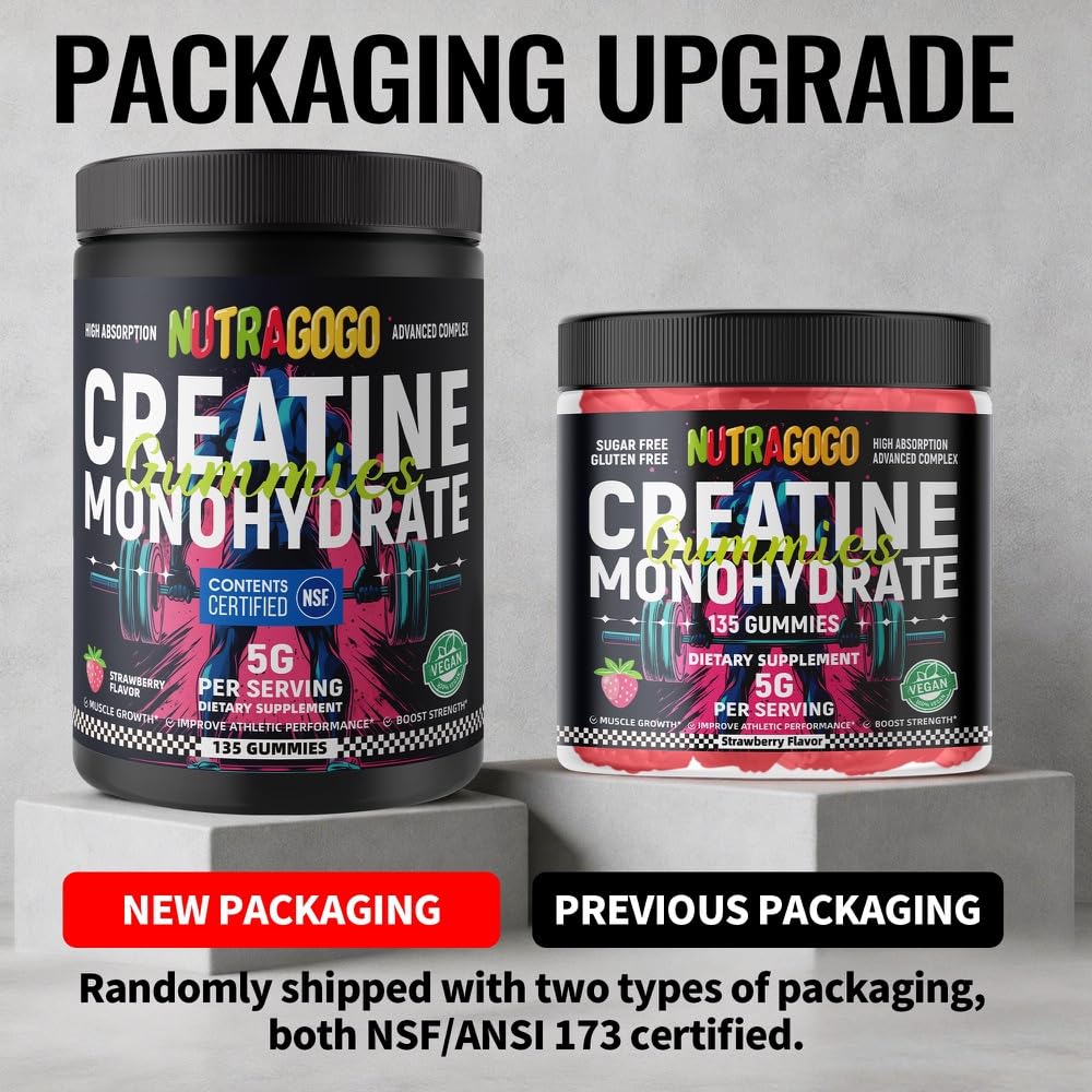 NSF Certified Creatine Gummy - Creatine Monohydrate Gummies for Men & Women-5g of Creatine Monohydrate per Serving - Sugar Free,Vegan, Strawberry Electrolyte Chews, 135 Count — Amazon image 4
