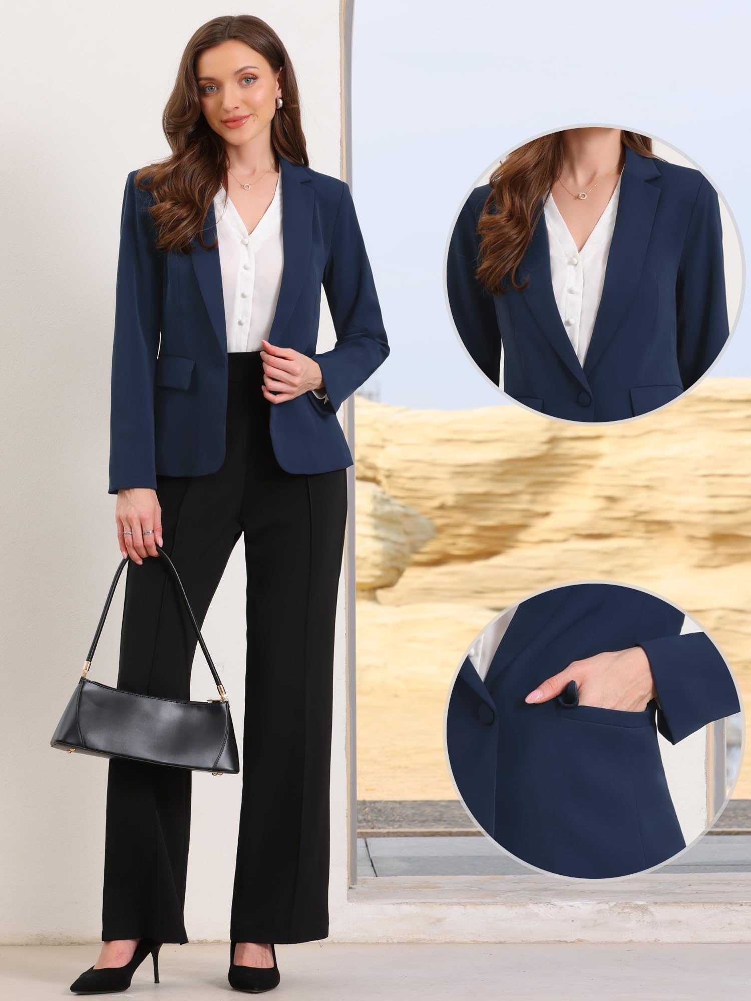 Allegra K Blazer Casual Lavoro Donna Maniche Lunghe Un Bottone Frontale Giacche Ufficio Spalline