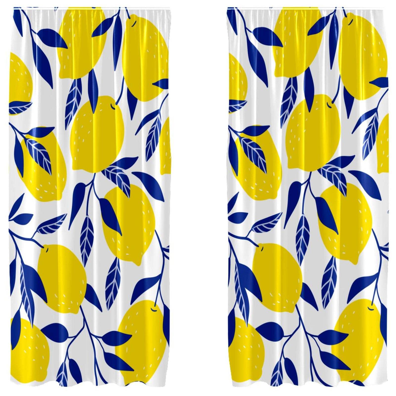 Cortinas de hojas amarillas estilo azul limón de 55 x 84 pulgadas con acabado textil refinado