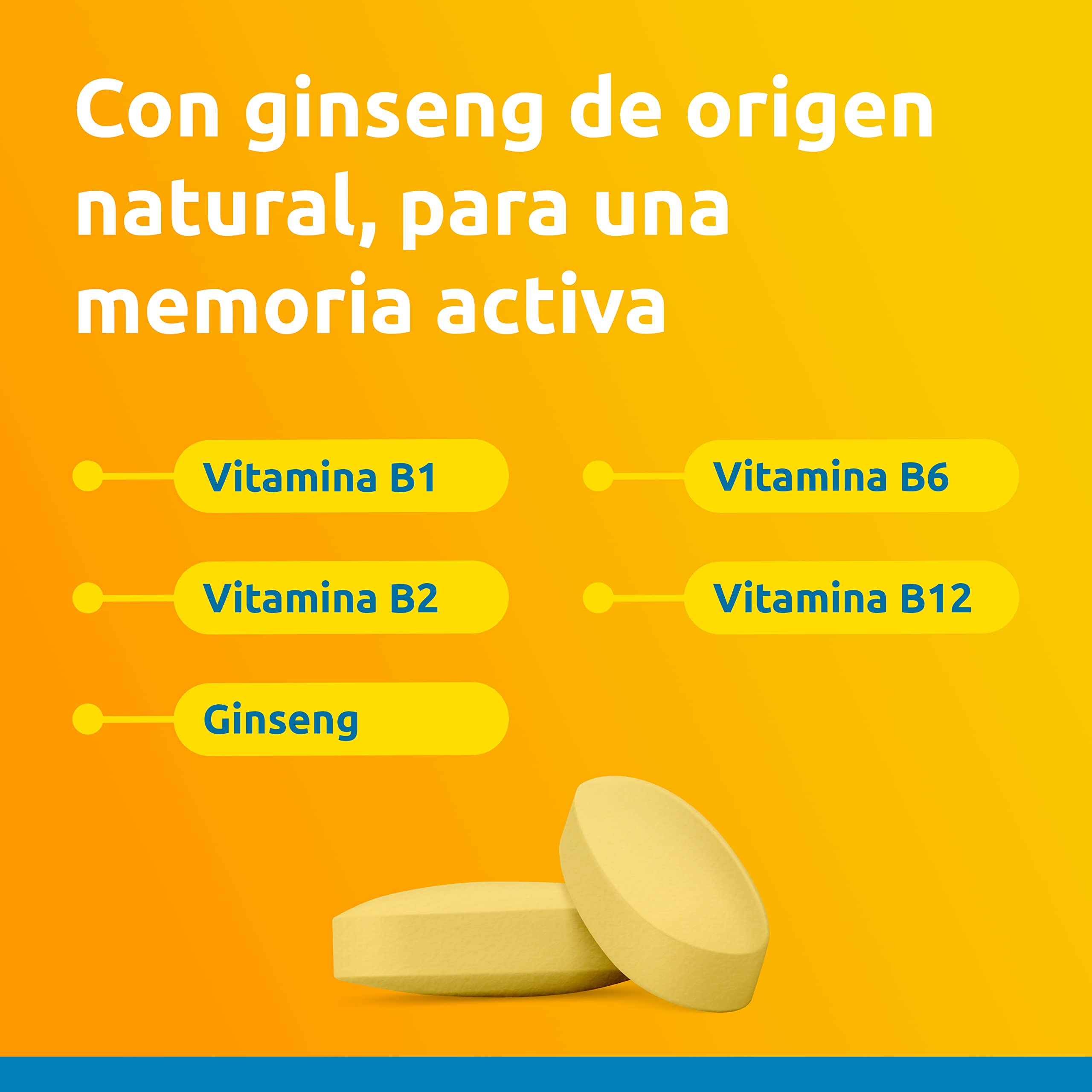 Supradyn Memory 50+ Multivitaminas Para La Memoria Y Concentración, Vitaminas, Vitamina C, Minerales, Ginseng, Zinc, Sin Glúten, Sin Lactosa, Naranja, Amarillo, 90 Comprimidos