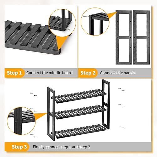 Miniatura 3 de MEHL CLUB Estante de madera de 3 niveles, con capa ajustable, estantes multifuncionales para baño, sala de estar, cocina, tamaño 23.6 x 21.2 x 5.9