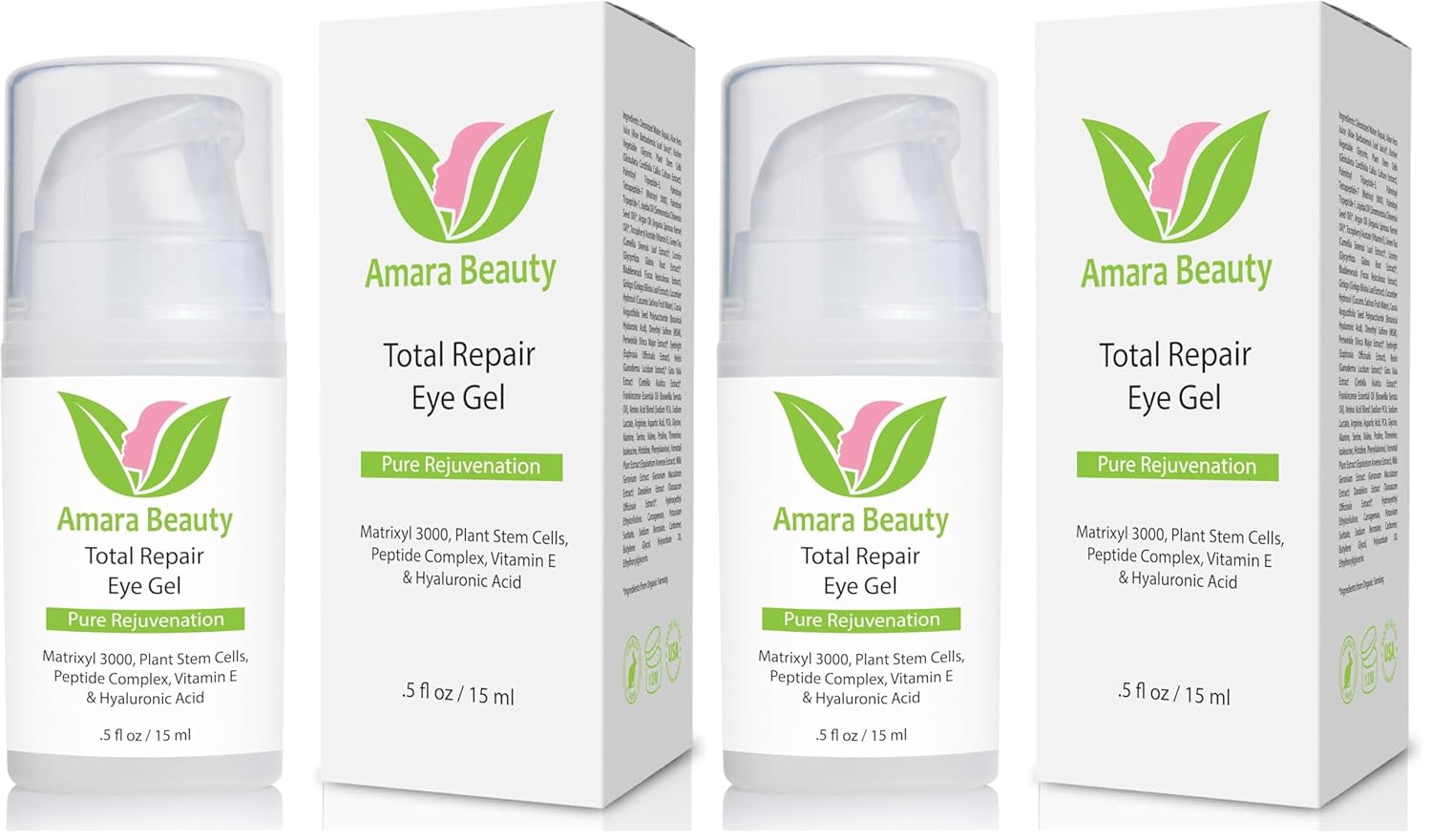 Amara Beauty Eye Cream Gel for Dark Circles and Puffiness with Peptides & Hyaluronic Acid, 0.5 fl. oz. (Pack of 2)