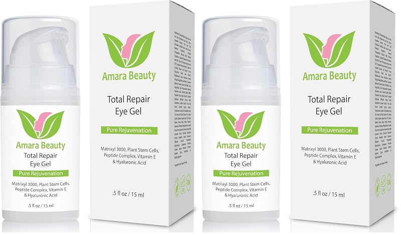 Amara Beauty Gel Creme para a Região dos Olhos com Peptídeos e Ácido Hialurônico, 15 mL, Pacote com 2