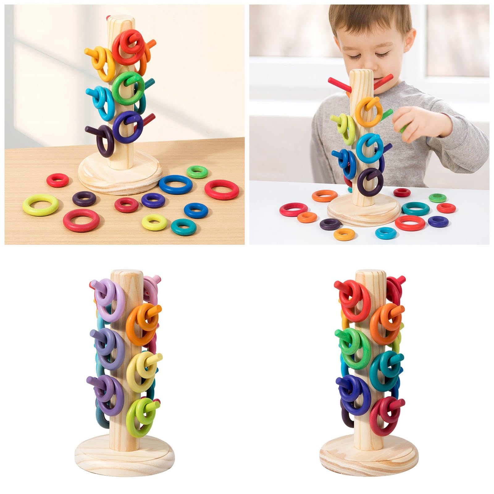 Ringwurfspielset aus Holz für Vorschulalter, praktische Lernfähigkeiten fördert Aktivitätsringe aus Holz für die Entwicklung der Feinmotorik von Kindern
