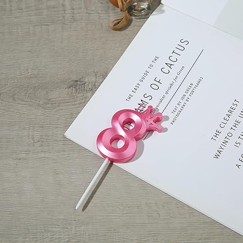 Miniatura 4 de Velas de cumpleaños rosadas número 8 de 3.15 pulgadas, decoración para pastel con corona 3D número 8 para decoraciones de cumpleaños