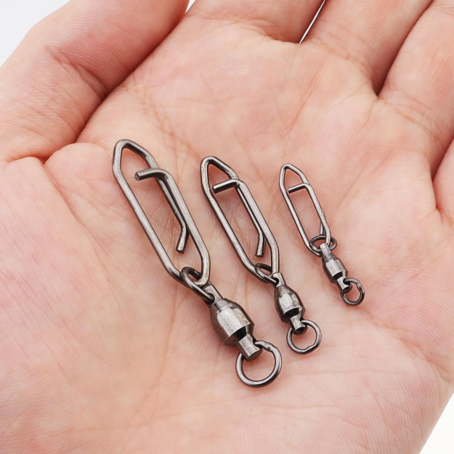 Conskyee 25 Pack Snap Fishing Swivels, High Strength Bearing Ball Snap Swivel Fishing Clips, Saltwater Stainless Steel Snap Connector Tackle for Lure Quick Change (Size 3# + M (75lb) 25 pcs)