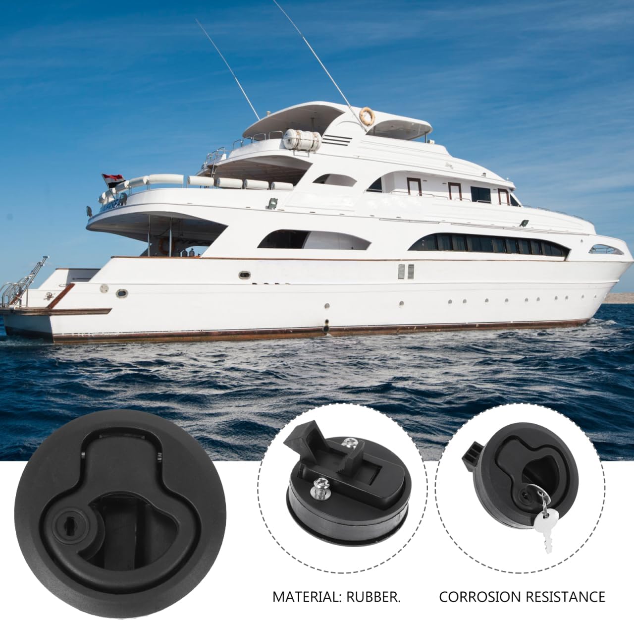 UKCOCO Boat Hatch Latch 4 Pcs Flush Pull Round Slam Locks with Recessed Handle for Boat Deck Access Rv Cabinet Hardware Compact 2.4 Inch