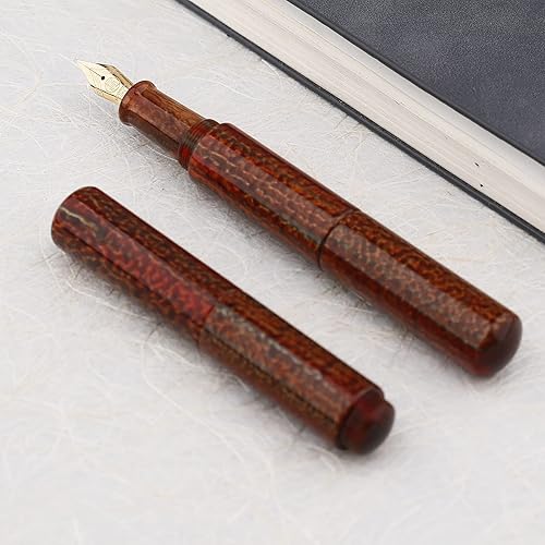 Miniatura 6 de Asvine Majohn Wancai - Mini pluma estilográfica, punta extrafina, bolígrafo de bolsillo de viaje acrílico marrón, tamaño corto, relleno de botella