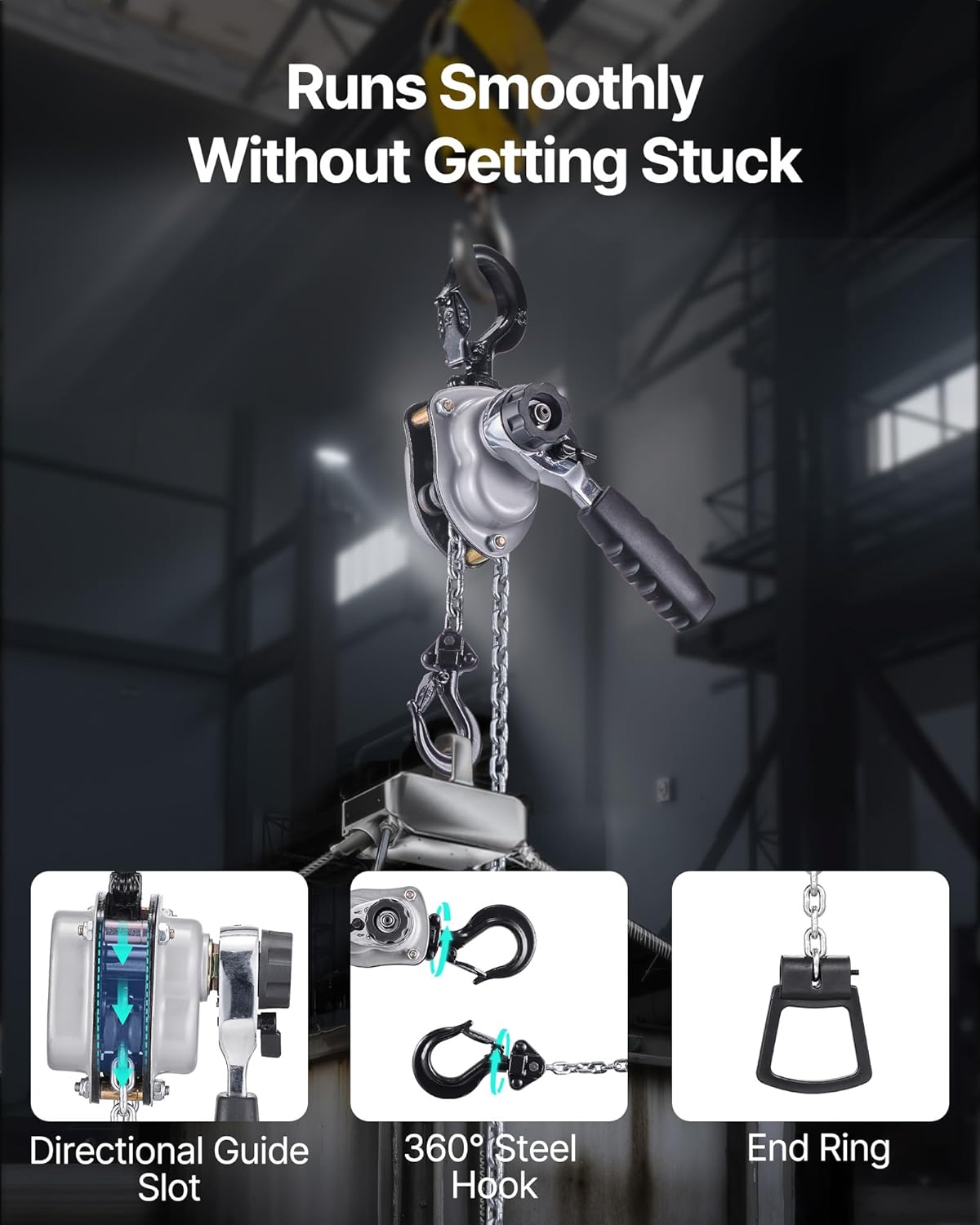 VEVOR Manual Lever Chain Hoist, 1/4T 550LBS Capacity Heavy Duty Come Along, 10FT Lift G80 Alloy Steel Chain with Dual Pawl Mechanical Brake,360°Rotating Hooks, for Warehouse Construction Garage - Image 5